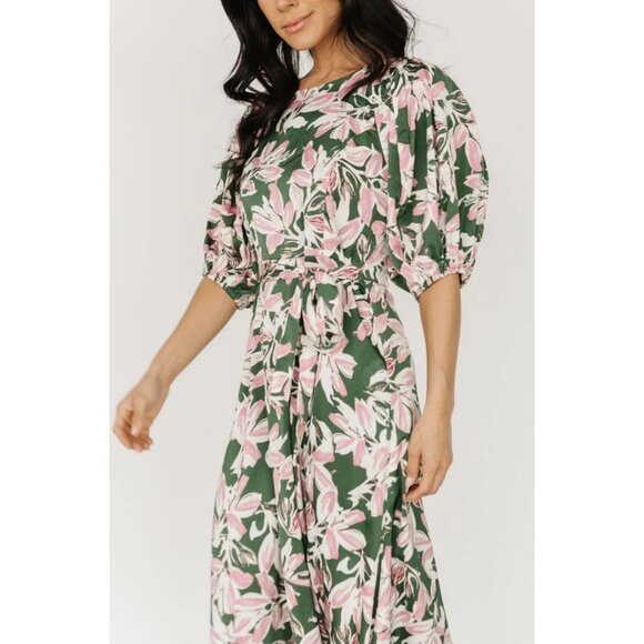 Baltic Born Tucson Midi Dress Floral Puff Sleeve Wedding Green Pink Small - Picture 5 of 16